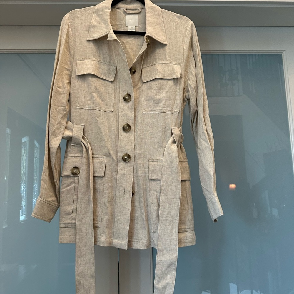 Linen belted utility jacket safari inspired